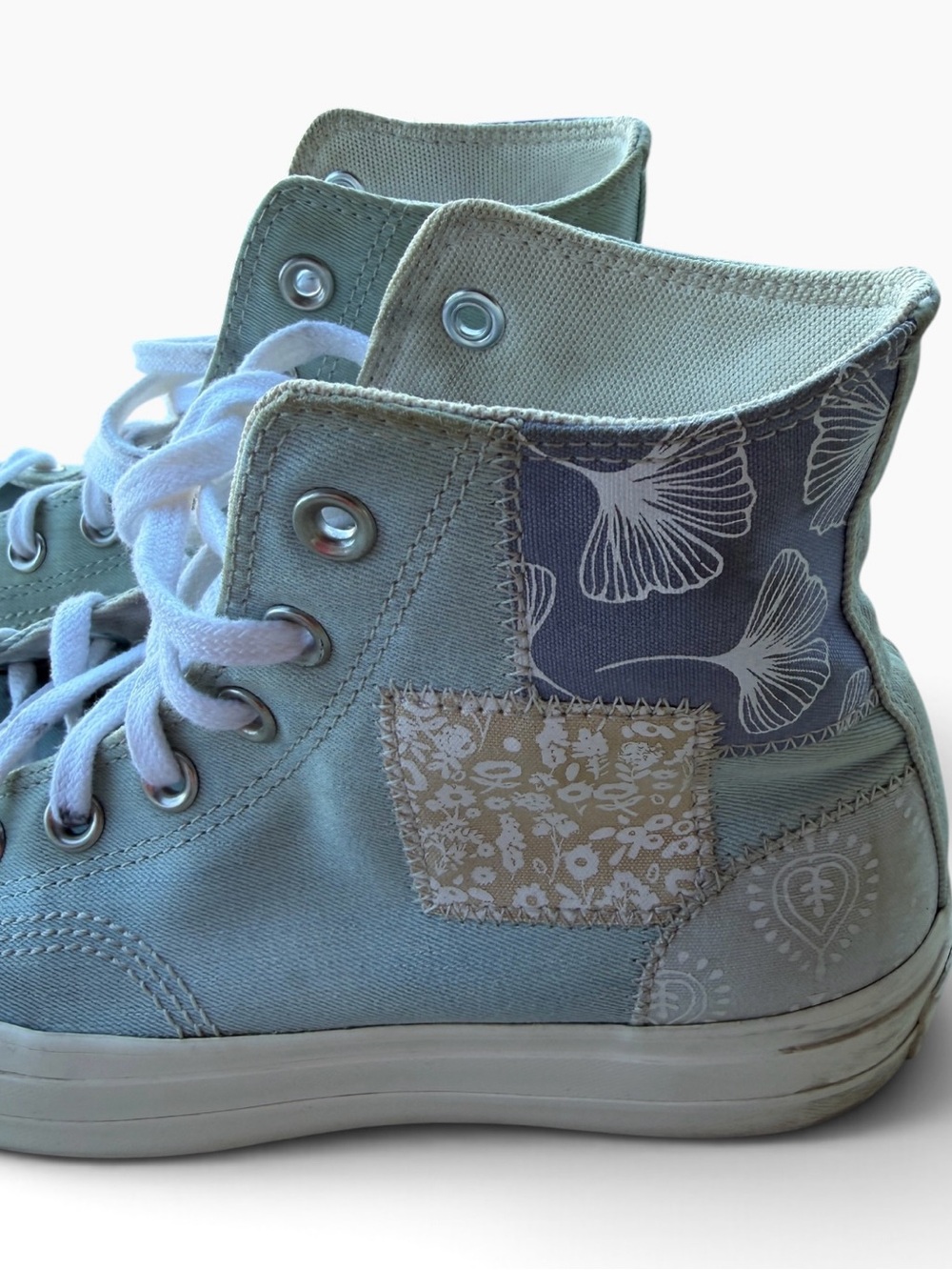 Converse Chuck Taylor All Star Platform High Denim Patchwork Sneakers Sz 8.5 - Picture 2 of 11